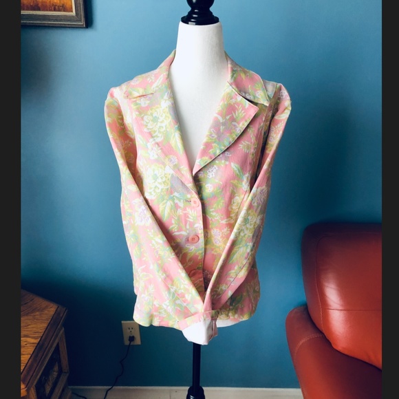 Vintage 90s FDJ  pastel flowers denim blazer jacket made in Canada EUC - Picture 6 of 7